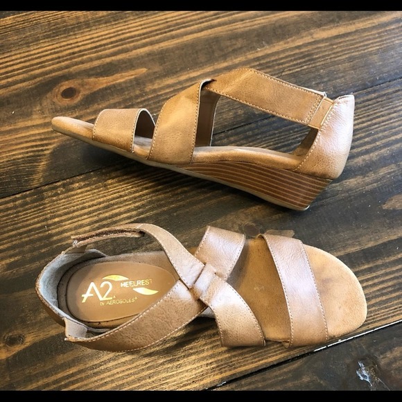 A2 Heelrest Aerosoles Comfort Brown Strapy Sandal Stacked Heel Woman’s 7.5 - Picture 3 of 10
